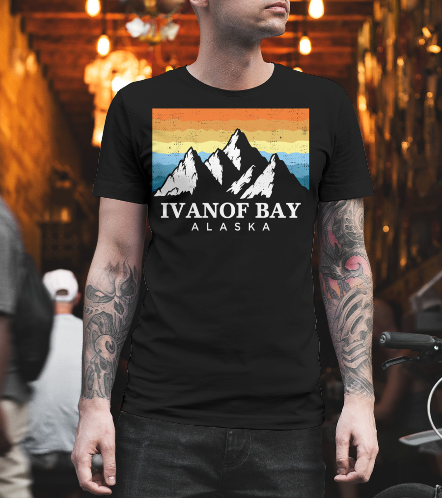 Ivanof Bay Alaska Vintage Mountain Hiking Retro Sunset T-Shirt