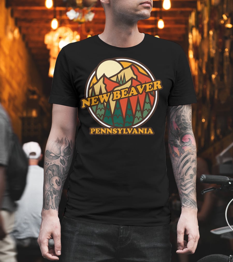 New Beaver Pennsylvania Retro Mountain Sunset Scene T-Shirt