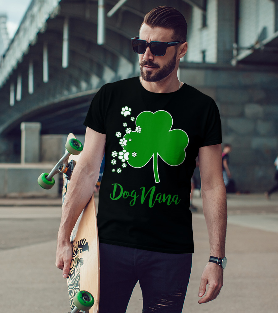 Dog Nana Irish Shamrock With Paw Prints T-Shirt