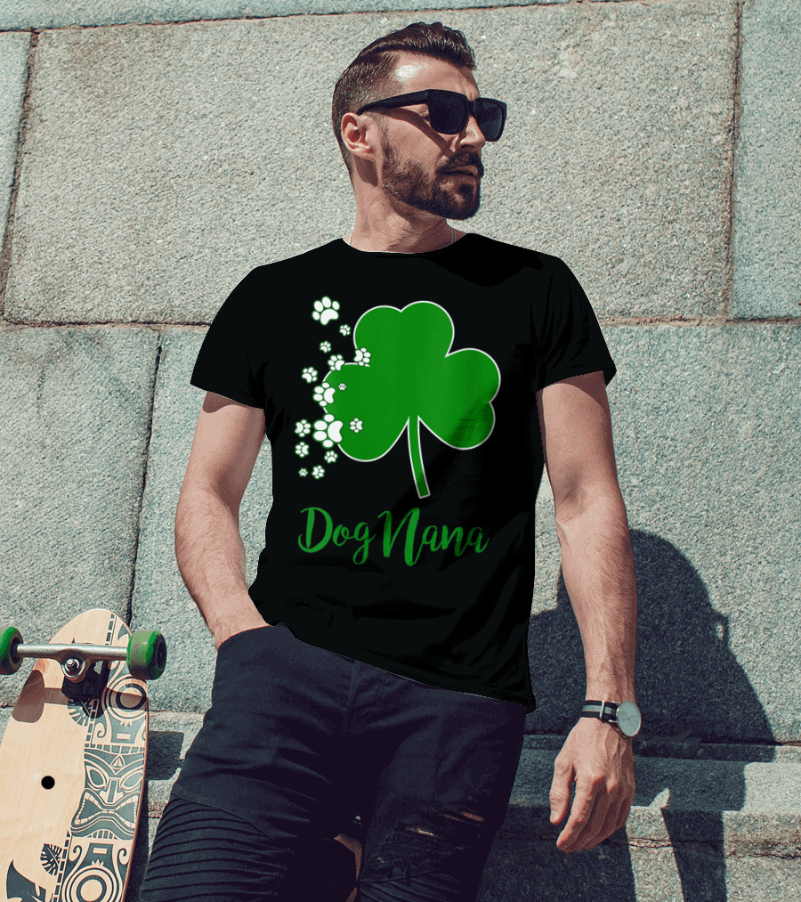 Dog Nana Irish Shamrock With Paw Prints T-Shirt