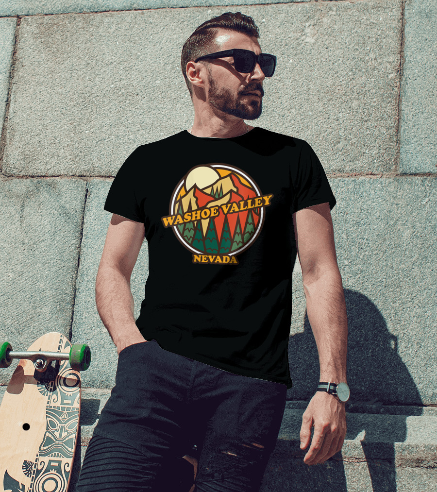 Washoe Valley Nevada Mountain Vintage Retro Sunburst Forest Scene T-Shirt