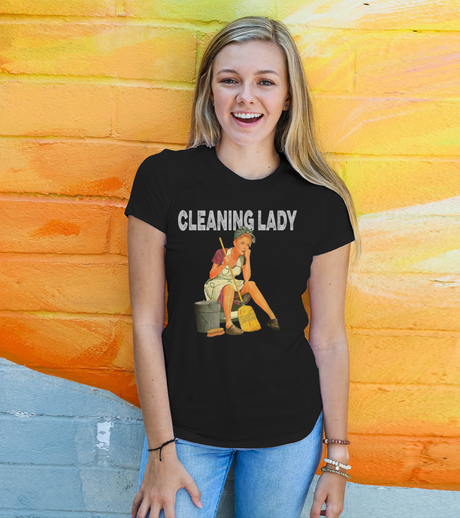 1950S Vintage Cleaning Lady With Broom And Bucket T-Shirt