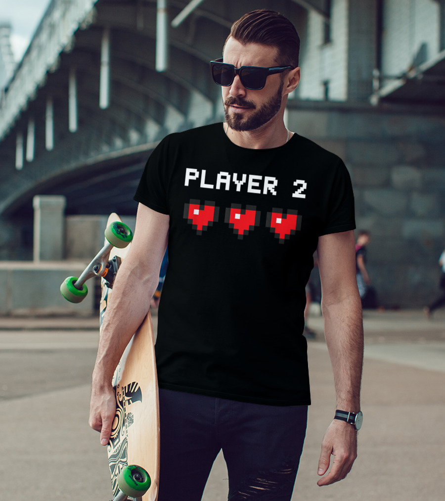 Player 2 Pixel Hearts Vintage Video Game Classic T-Shirt