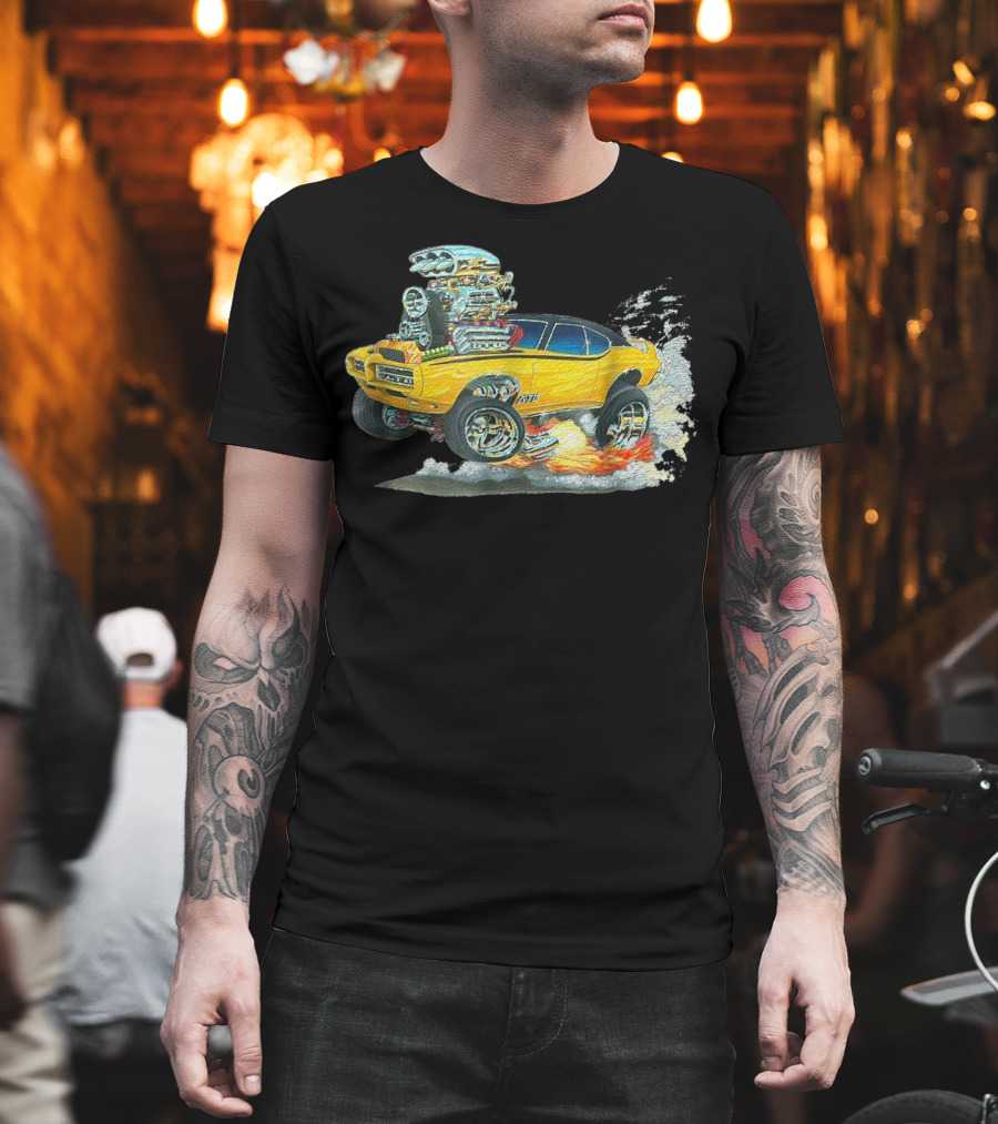 Retro Classic Hot Rod 70s American Muscle Car Flames And Smoke T-Shirt