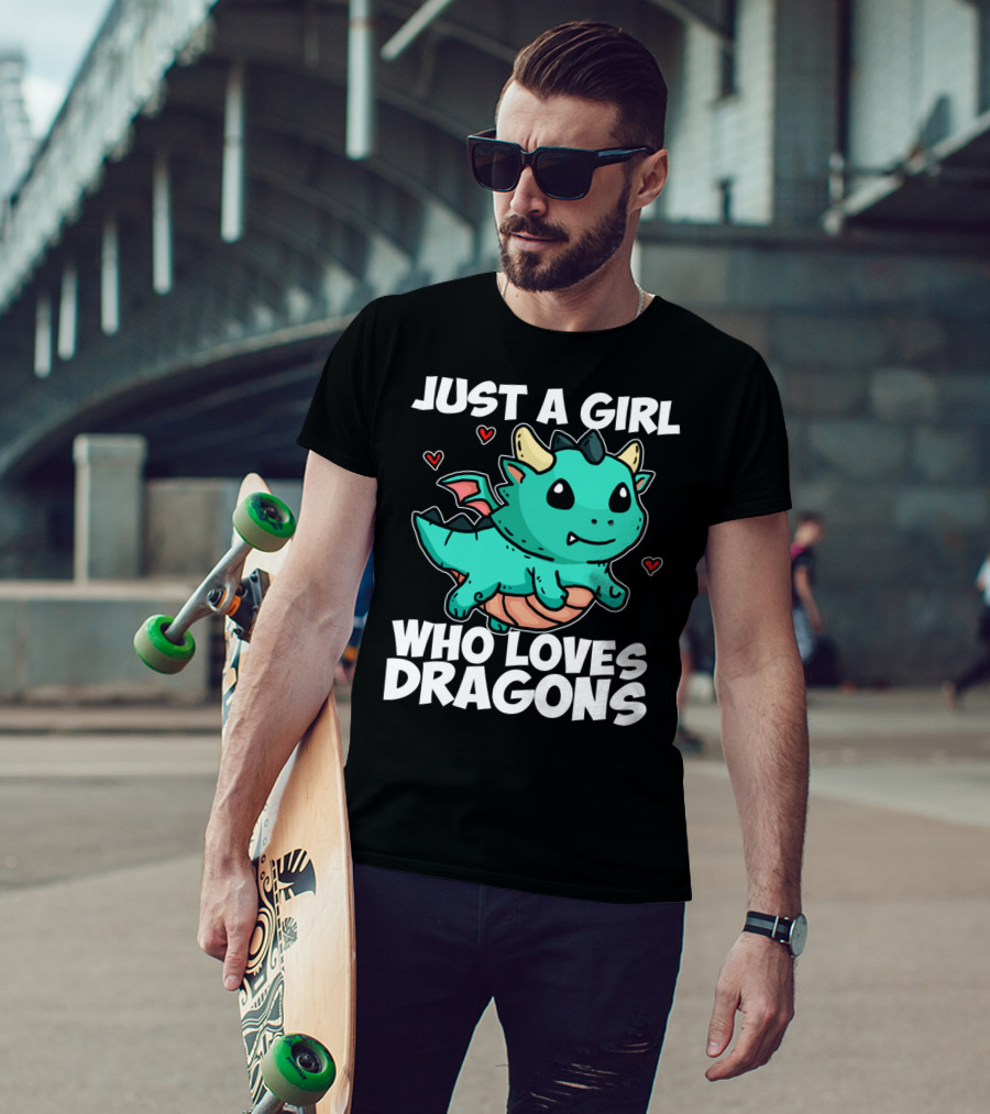 Just A Girl Who Loves Dragons Cute Dragon Hearts T-Shirt