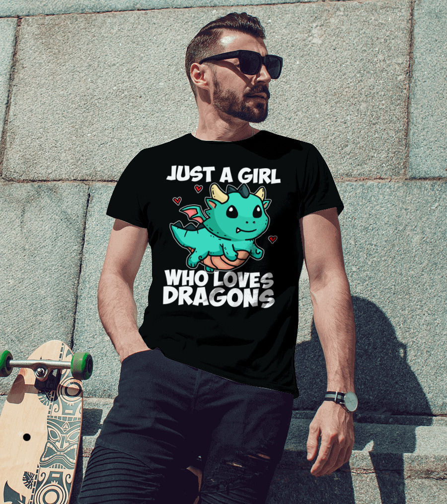 Just A Girl Who Loves Dragons Cute Dragon Hearts T-Shirt