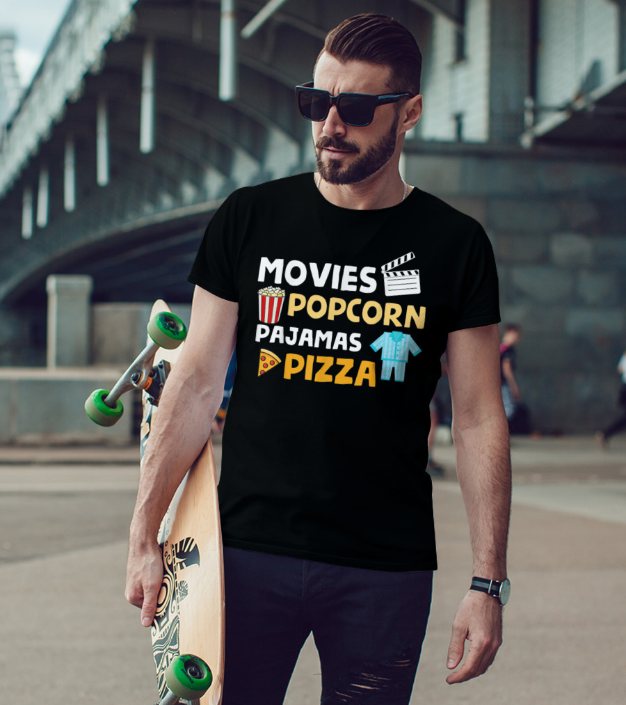 Movies Popcorn Pajamas Pizza Fun Birthday T-Shirt