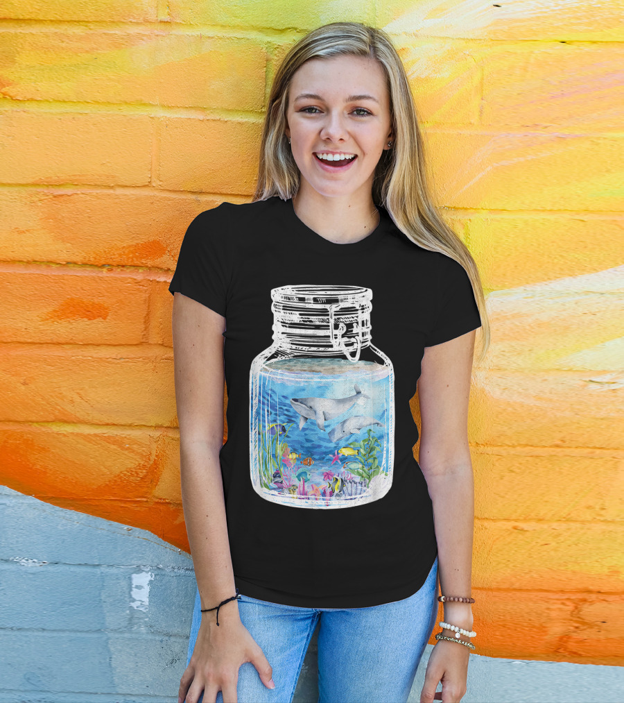 Underwater Terrarium Ocean Fish Whales In Glass Jar T-Shirt