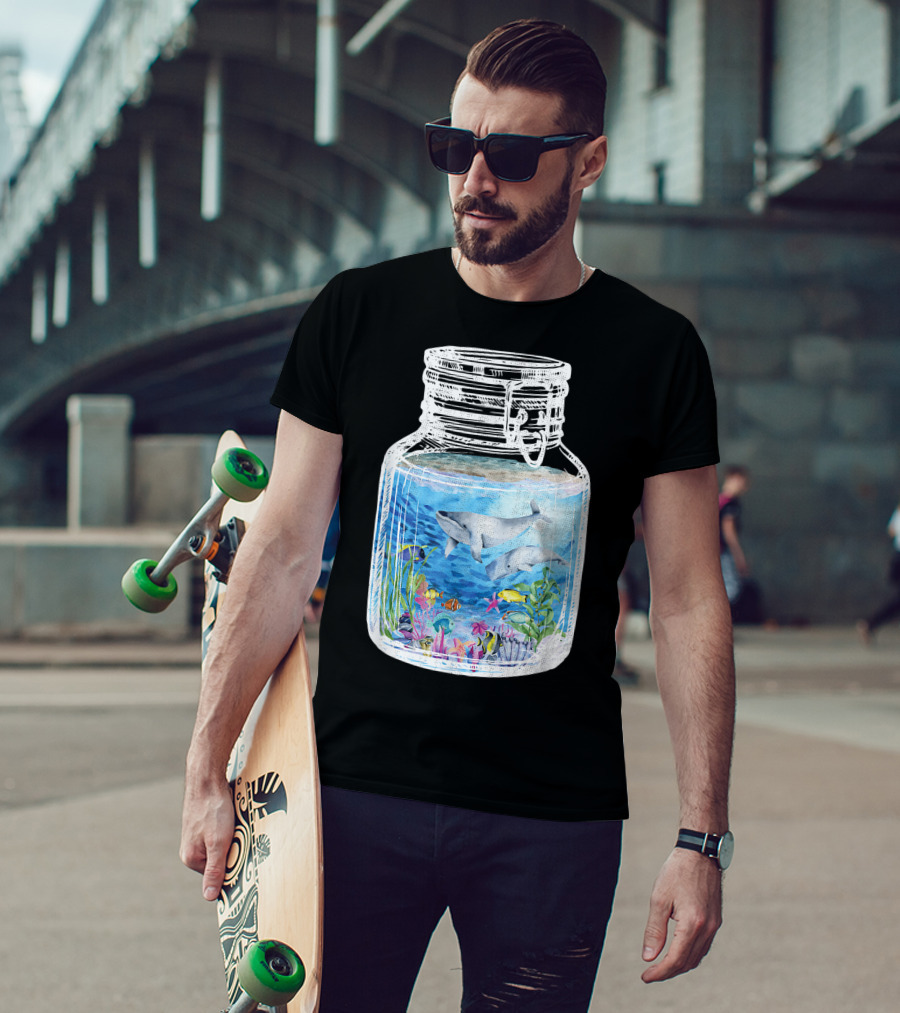 Underwater Terrarium Ocean Fish Whales In Glass Jar T-Shirt