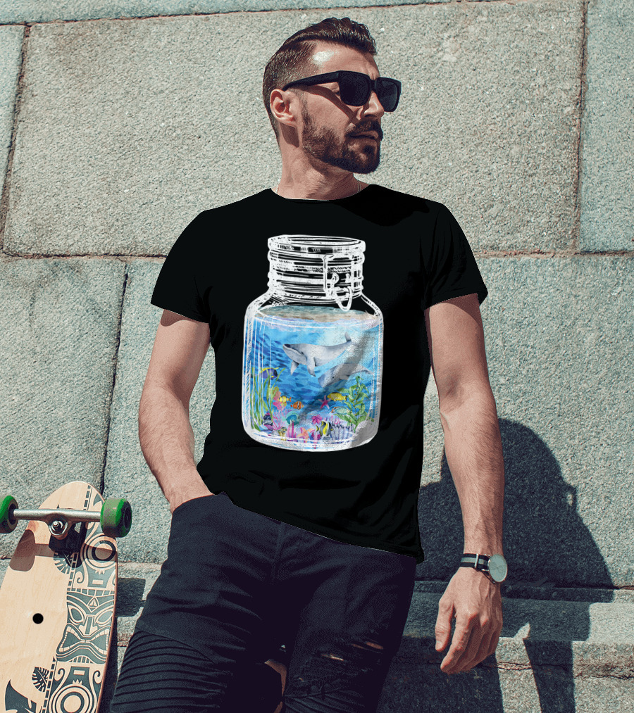 Underwater Terrarium Ocean Fish Whales In Glass Jar T-Shirt