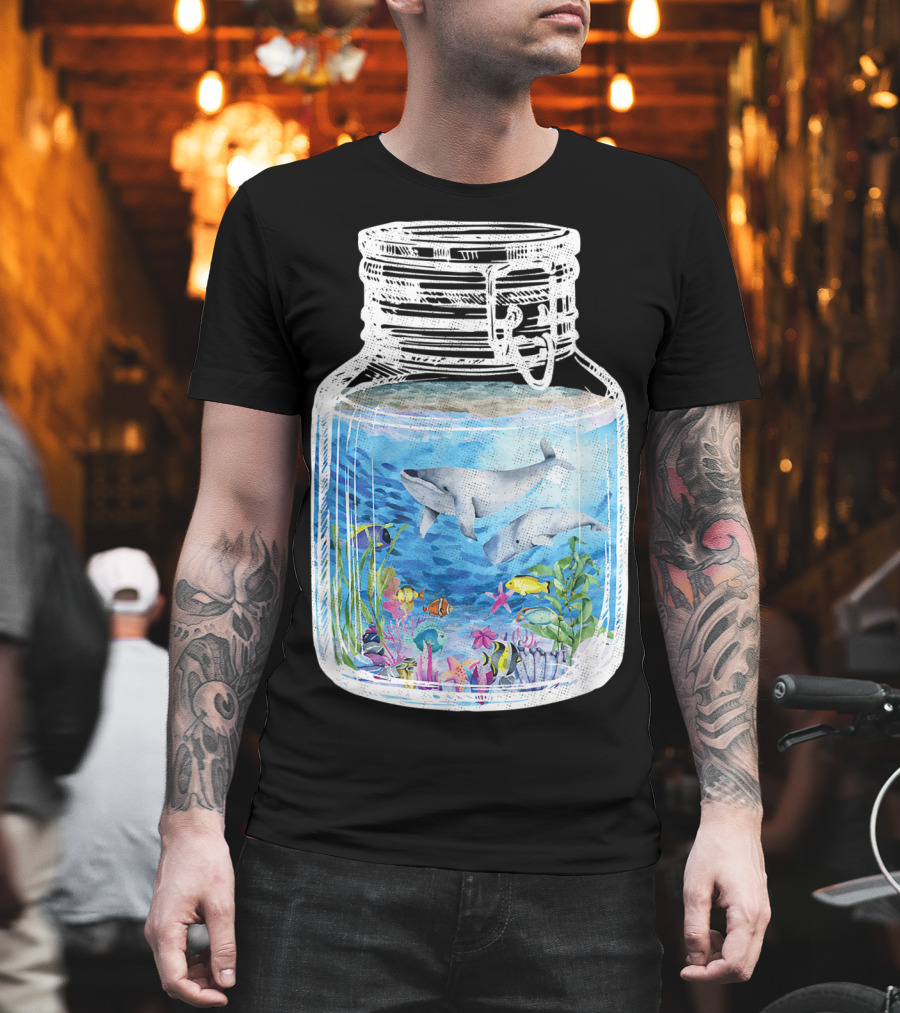 Underwater Terrarium Ocean Fish Whales In Glass Jar T-Shirt