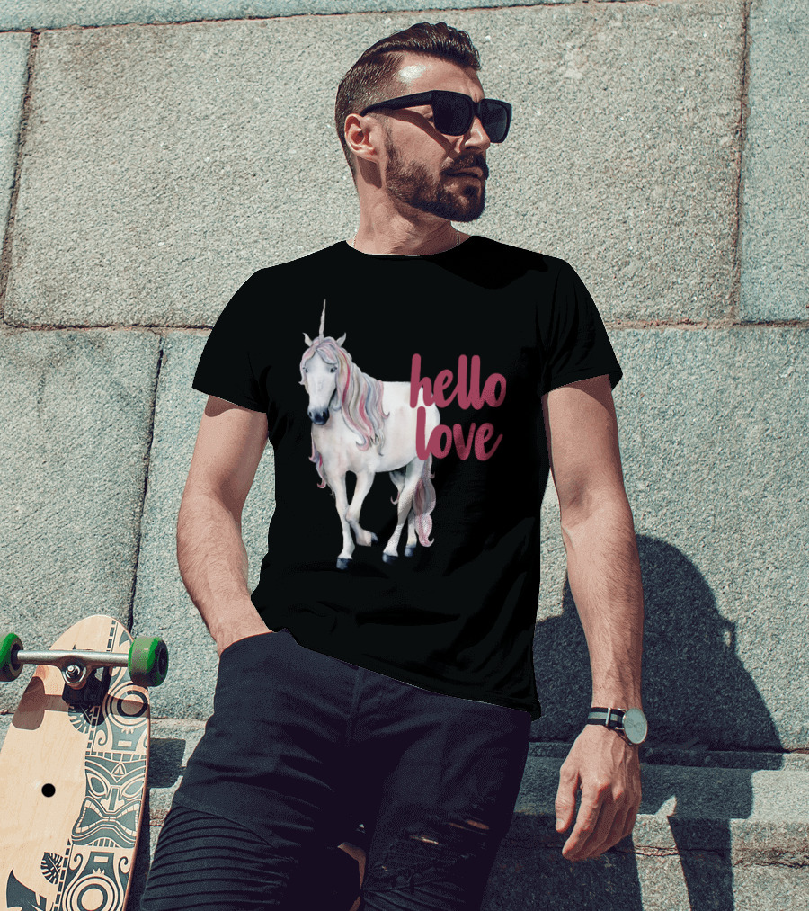 Hello Love Unicorn Funny Magical Animal T-Shirt