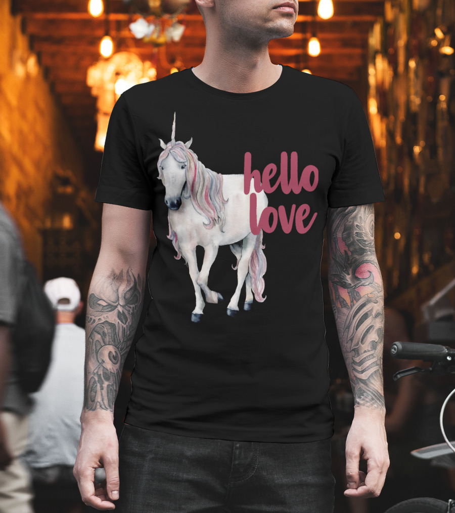 Hello Love Unicorn Funny Magical Animal T-Shirt