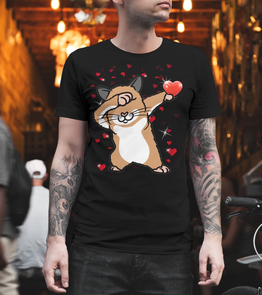 Valentine Girls Cute Dabbing Hamster with Heart and Sparkling Red Hearts T-Shirt