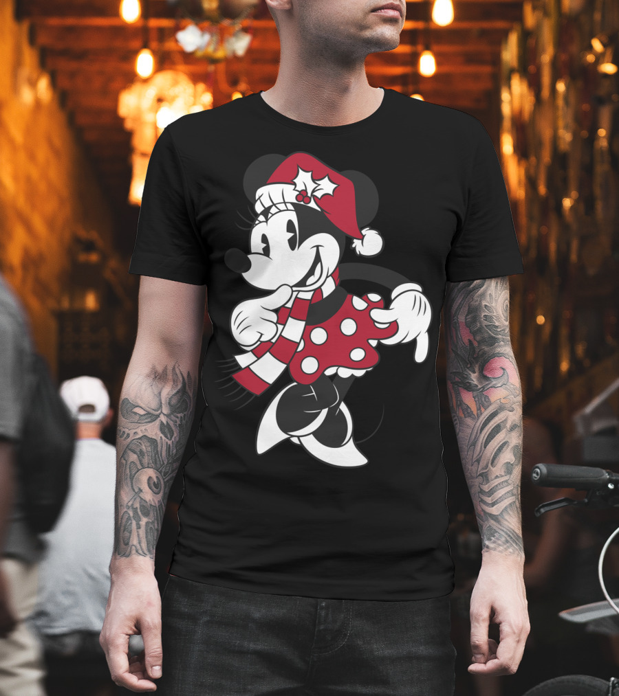 Disney Minnie Mouse Christmas Santa Hat And Scarf T-Shirt