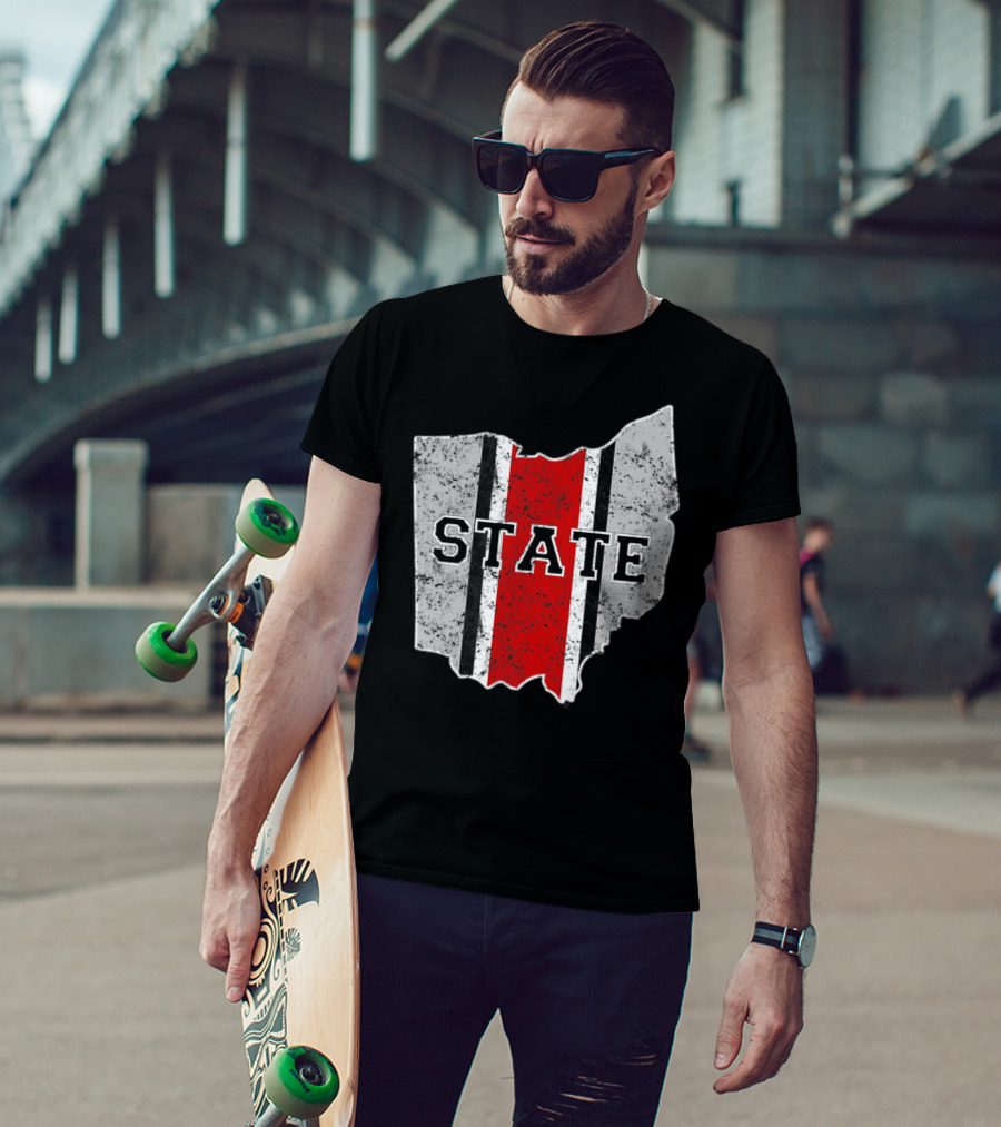 State Outline With Distressed Ohio Stripe T-Shirt