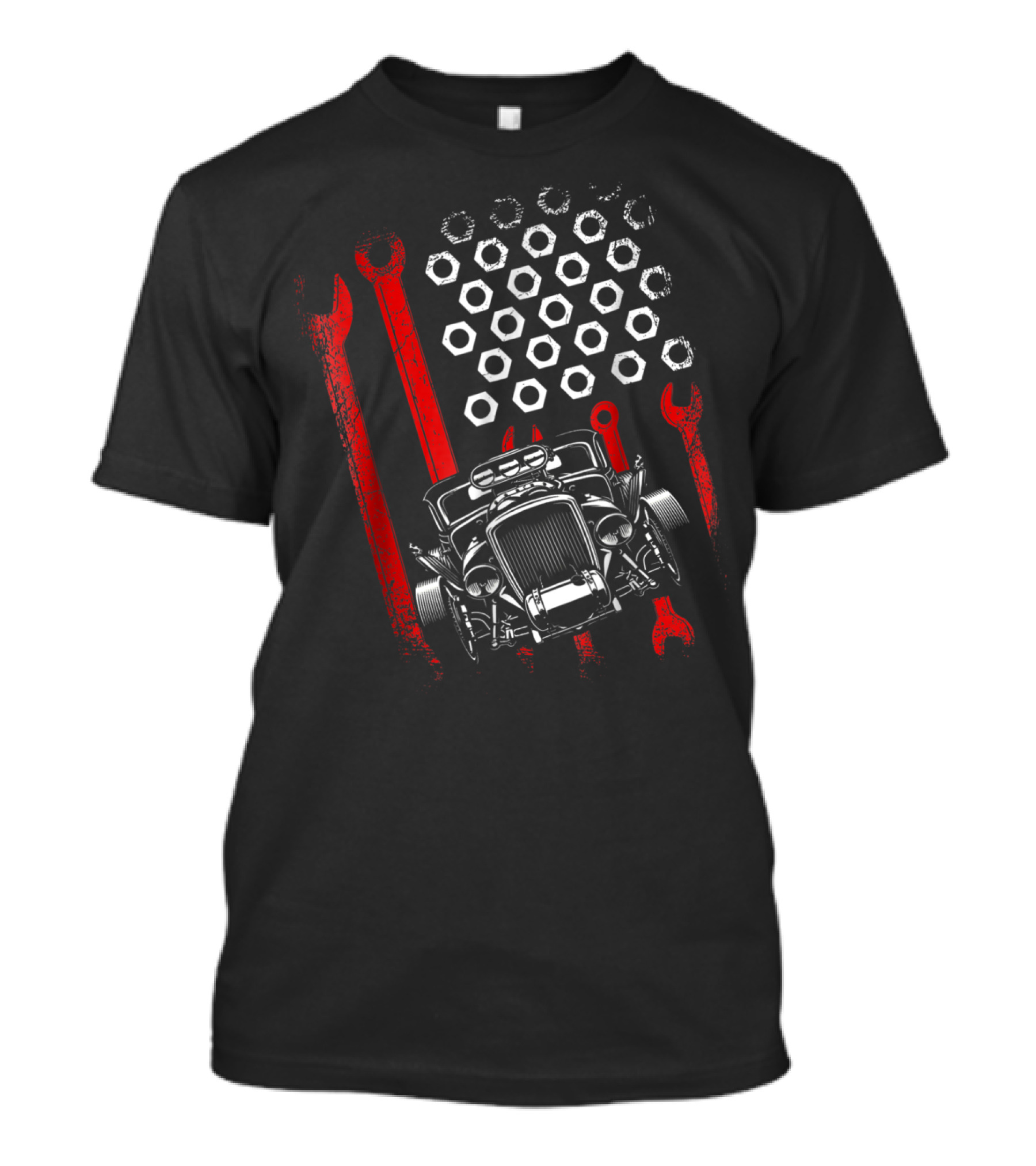 Hot Rod Life Classic Car Slammed Truck Fathers American Wrench Flag T-Shirt