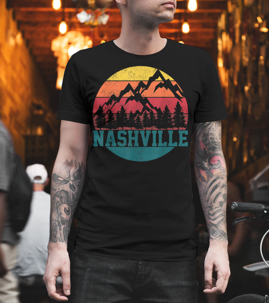 Nashville Vintage Mountains Sunset Forest Tennessee Music T-Shirt