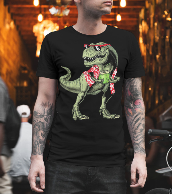 Funny Dinosaur Rex Hawaiian Summer Coconut Sunglasses T-Shirt Funny Dinosaur Rex Hawaiian Summer Coconut Sunglasses T-Shirt