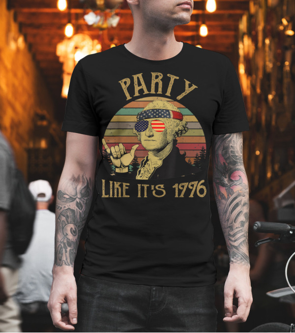 Party Like It's 1776 Vintage George Washington USA Flag T-Shirt Party Like It's 1776 Vintage George Washington USA Flag T-Shirt