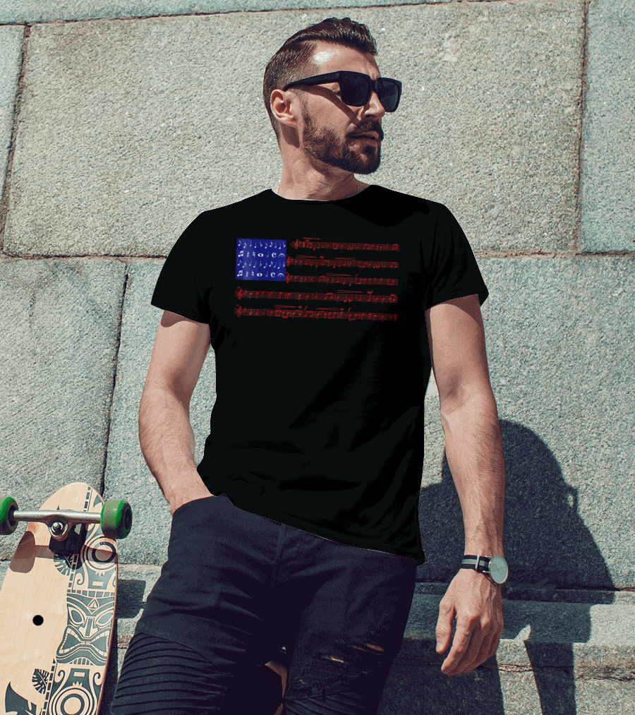 Independence Day American Flag Music Notes Fourth Of July T-Shirt