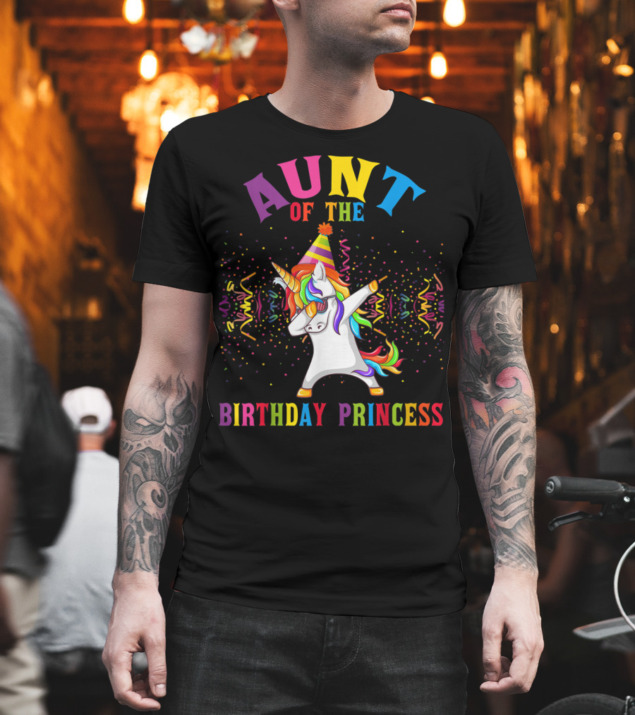 Aunt of the Birthday Princess Dabbing Unicorn with Party Hat T-Shirt