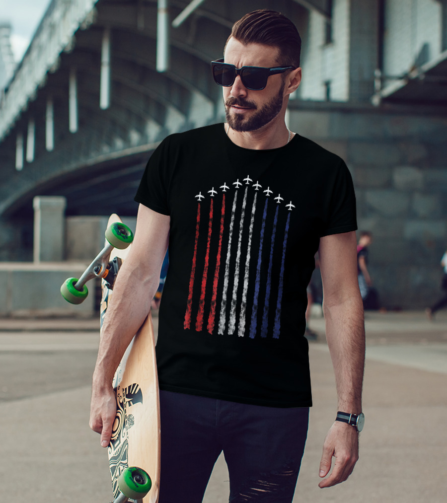 American Flag Fighter Jets Contrails USA Red White Blue T-Shirt