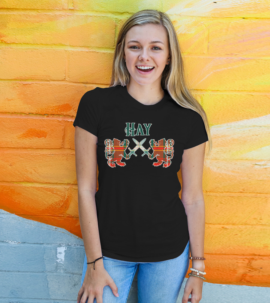 Clan Hay Scottish Family Tartan Lions With Swords T-Shirt