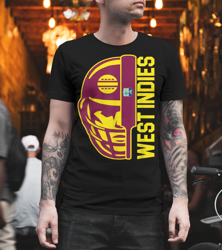West Indies Cricket Fan Helmet Emblem with Ball and Bat T-Shirt