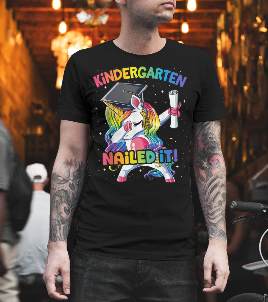 Kindergarten Nailed It Unicorn Graduation Dabbing Rainbow T-Shirt