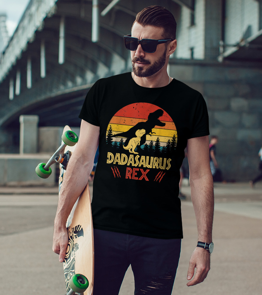 Dadasaurus Rex Dinosaur Retro Sunset Forest T-Shirt