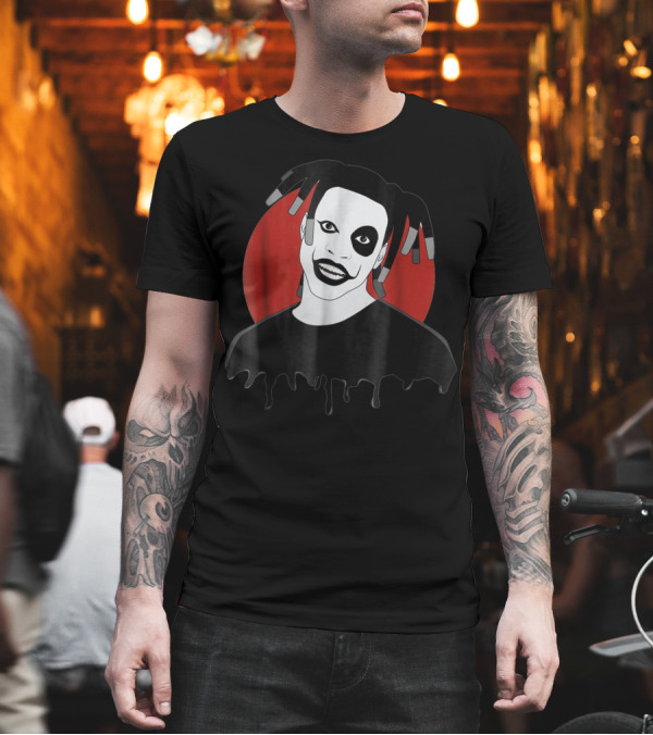 Denzel Curry Smiling Monochrome Portrait with Dreadlocks and Red Circle Background T-Shirt Denzel Curry Smiling Monochrome Portrait with Dreadlocks and Red Circle Background T-Shirt
