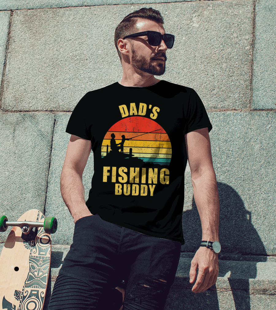 Dad's Fishing Buddy Sunset Retro T-Shirt