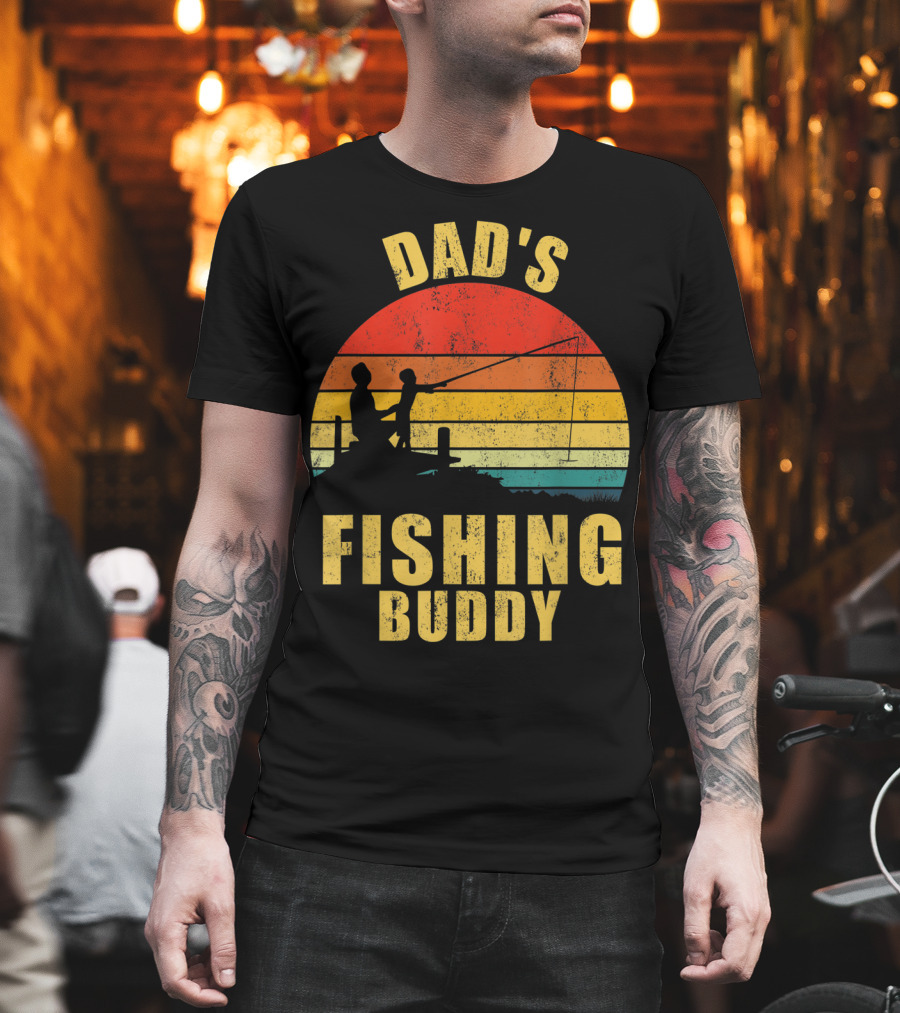 Dad's Fishing Buddy Sunset Retro T-Shirt