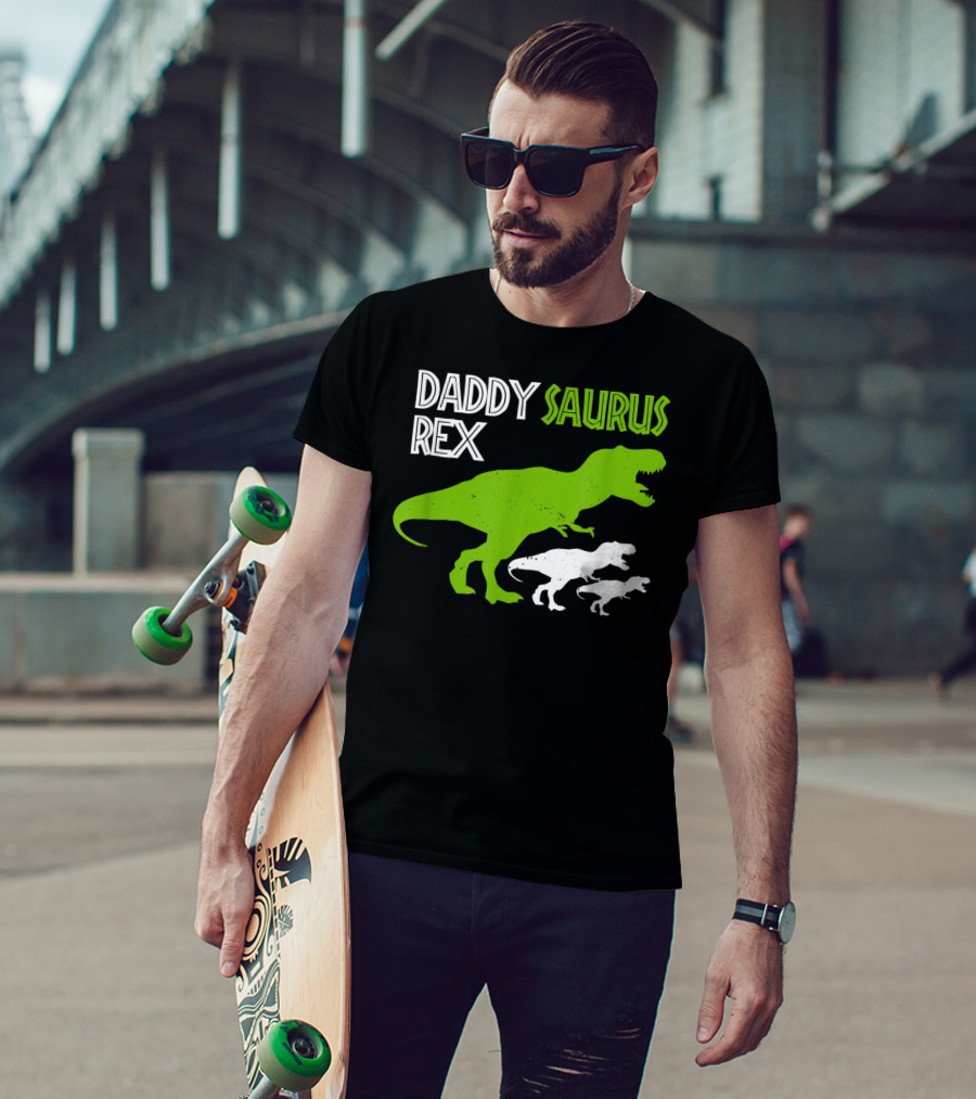 Funny Father's Day Daddysaurus Rex Dinosaur Dad And Kids T-Rex T-Shirt