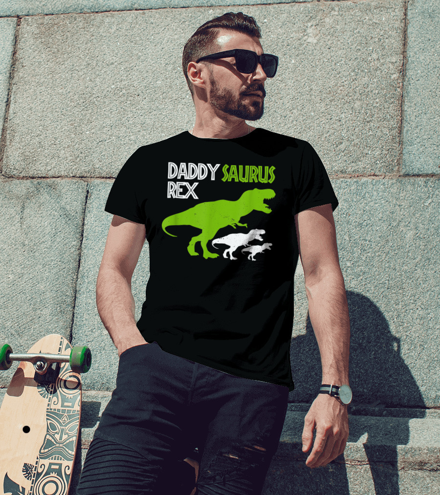 Funny Father's Day Daddysaurus Rex Dinosaur Dad And Kids T-Rex T-Shirt