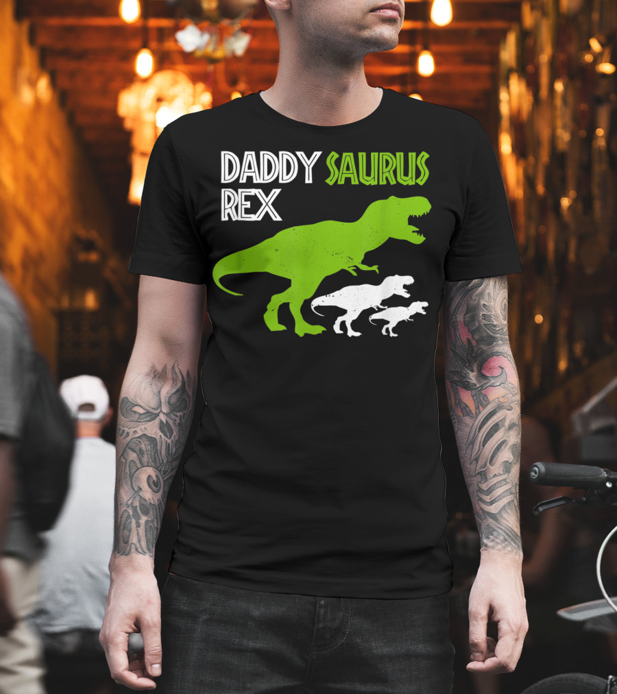 Funny Father's Day Daddysaurus Rex Dinosaur Dad And Kids T-Rex T-Shirt
