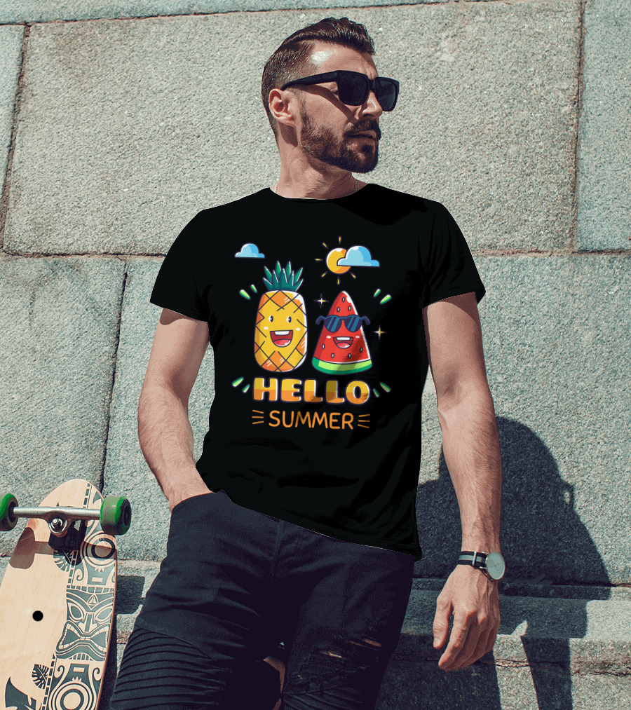 Hello Summer Pineapple Watermelon Fun Vibes T-Shirt