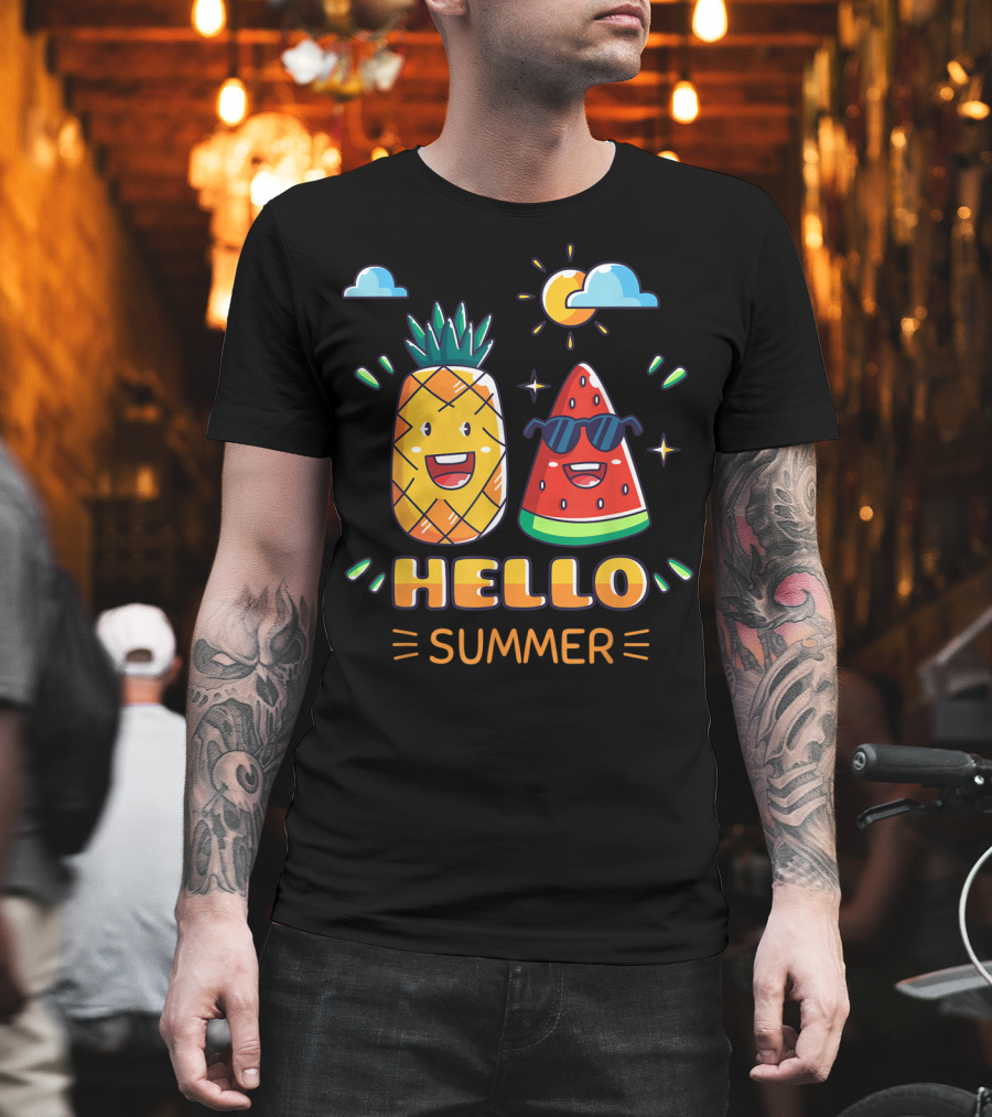 Hello Summer Pineapple Watermelon Fun Vibes T-Shirt