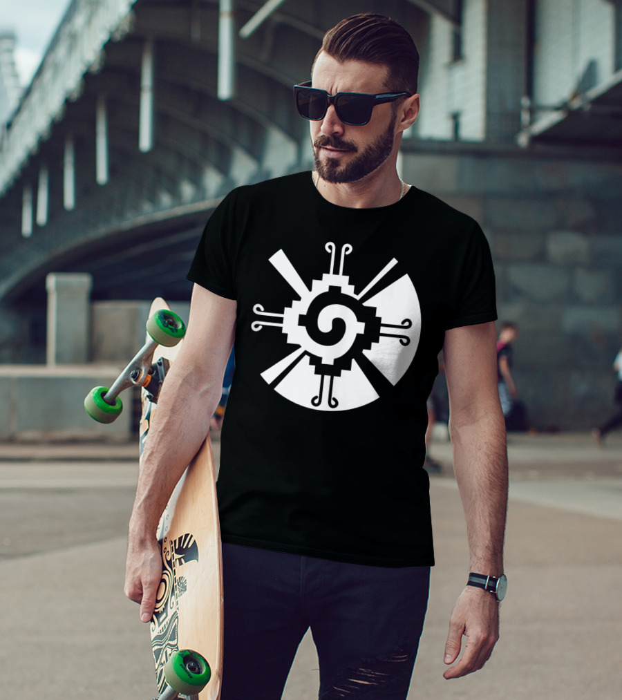 Hunab Ku Mayan Aztec Sacred Symbol Black And White Geometric T-Shirt