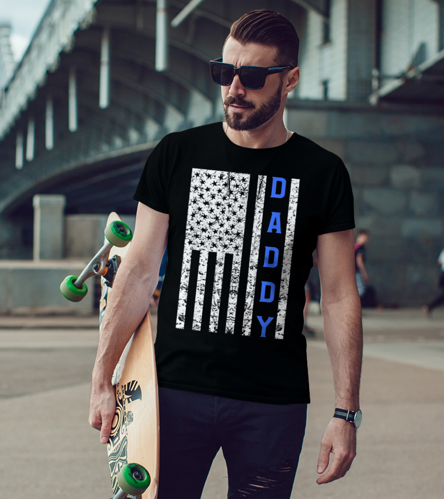 American Flag Thin Blue Line Daddy Cop Dad T-Shirt