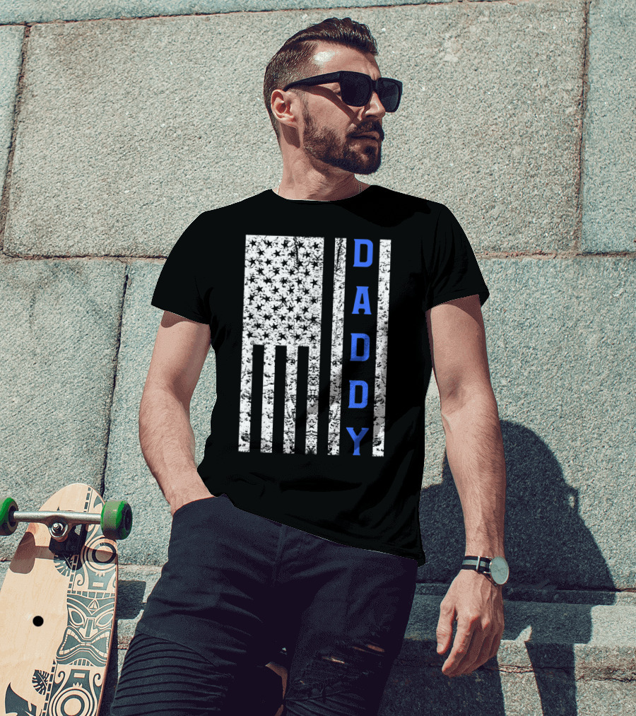 American Flag Thin Blue Line Daddy Cop Dad T-Shirt