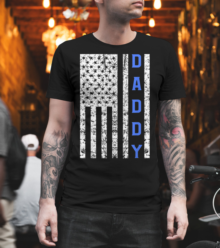 American Flag Thin Blue Line Daddy Cop Dad T-Shirt