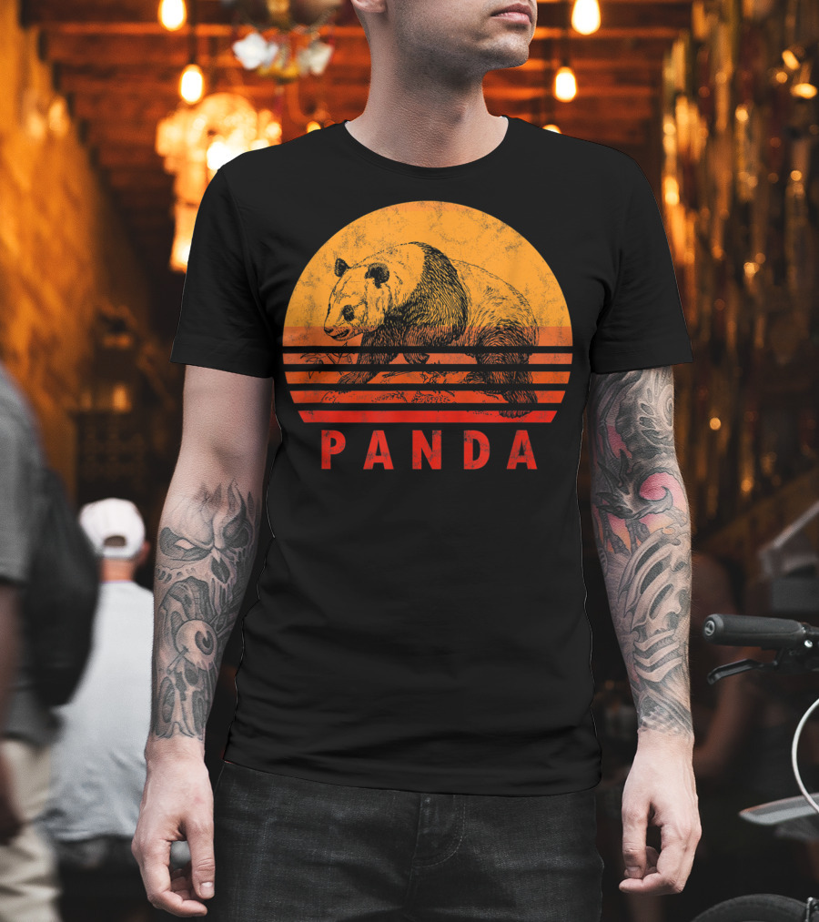 Vintage Panda Bear Sunset Illustration Panda Lover T-Shirt