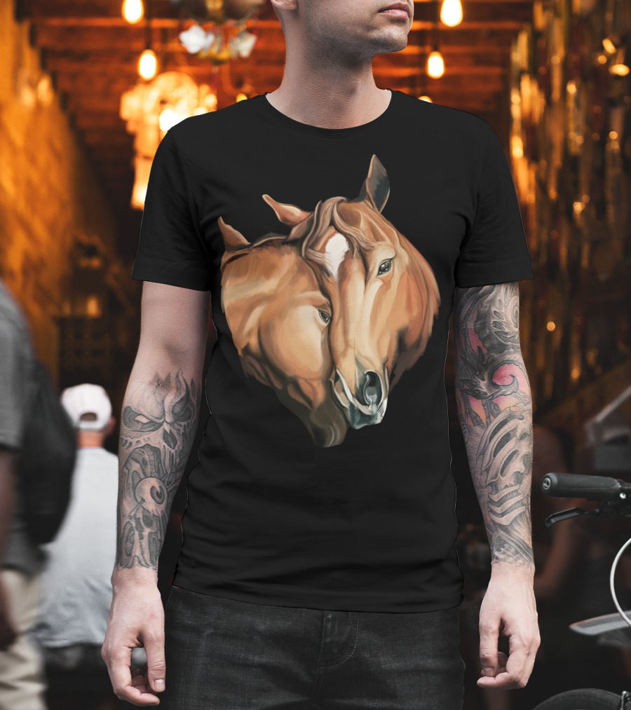 Cute Brown Horses Love Horse Affection T-Shirt