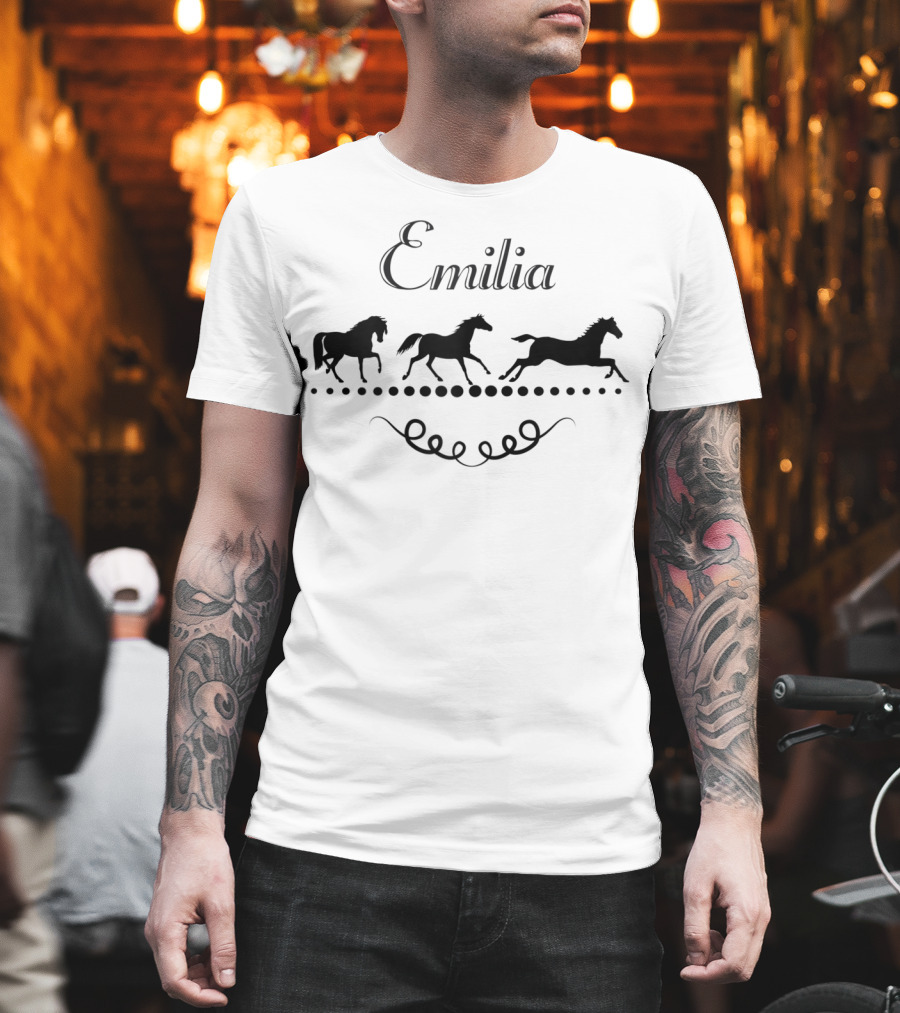 Emilia Running Horses with Decorative Swirls and Dots T-Shirt