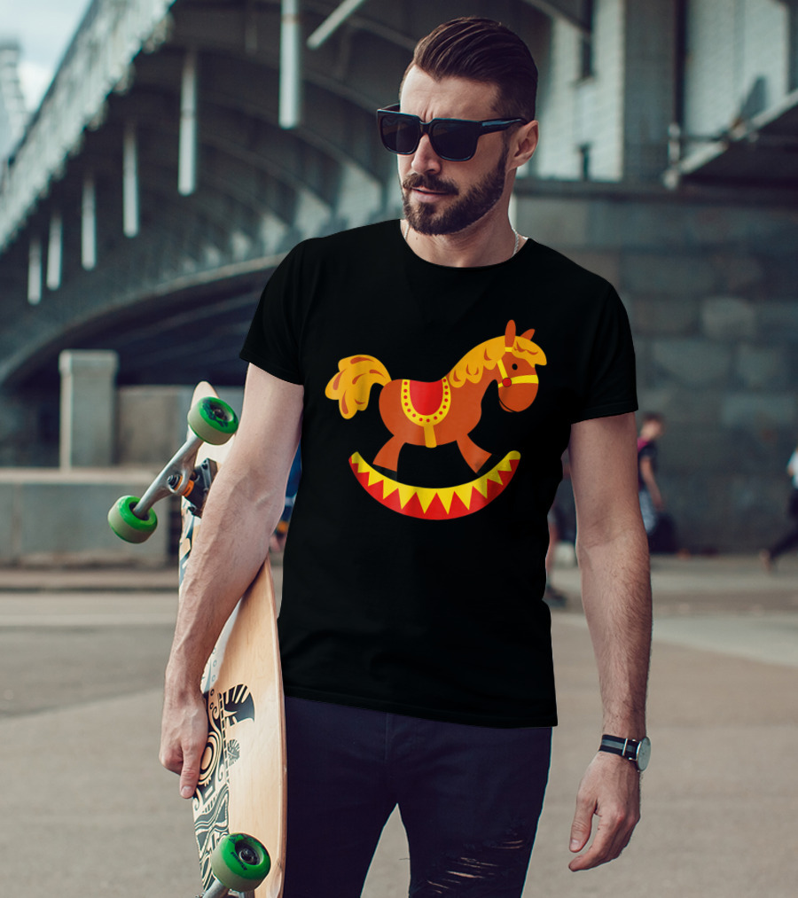 Cute Rocking Horse With Saddle Playful Red And Yellow Toy Pferd T-Shirt