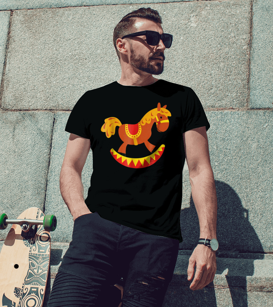 Cute Rocking Horse With Saddle Playful Red And Yellow Toy Pferd T-Shirt