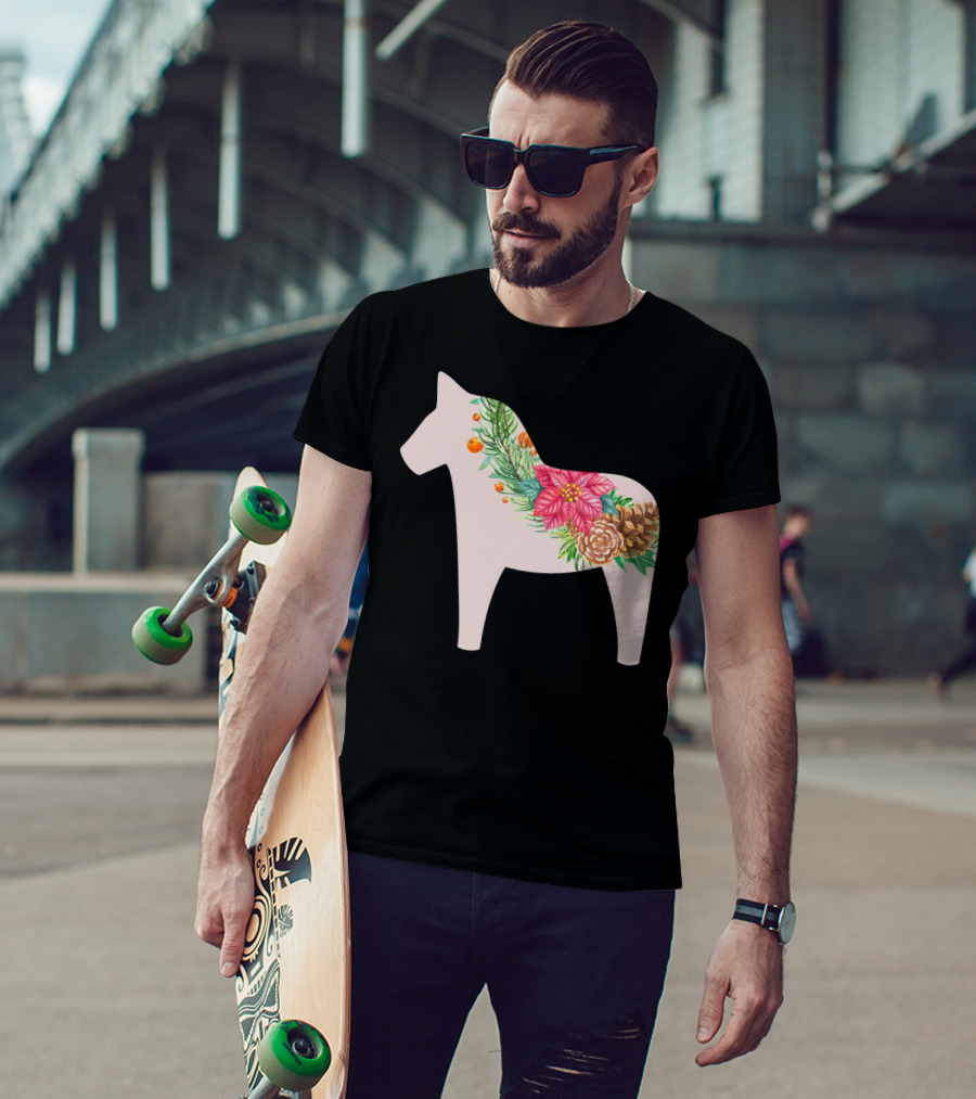 Dala Horse Swedish Christmas Floral Design Sweden T-Shirt