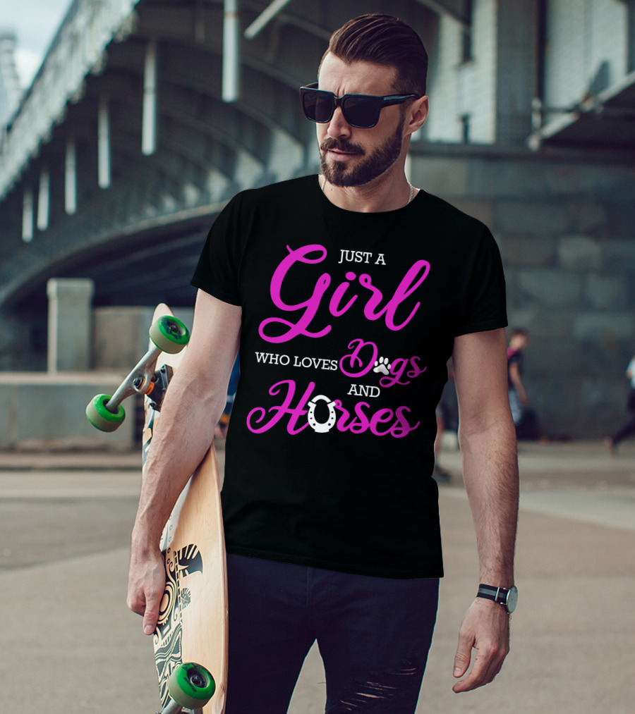 Just A Girl Who Loves Dogs And Horses Cute Funny Horseback Riding R2 T-Shirt